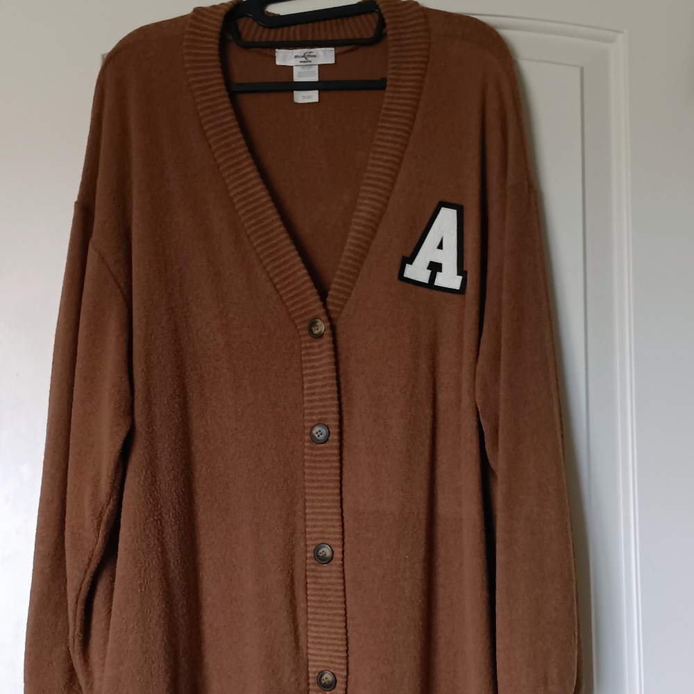 Moa Moa Plus Size 3X Varsity Letterman V-Neck Cardigan Sweater